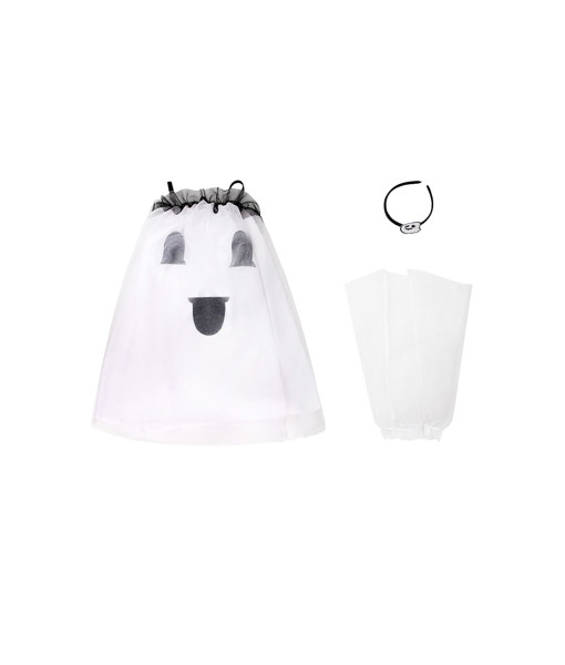 Kids Children Spooky Ghost Girl Mesh Long Dress Trumpet Sleeves Princess Halloween Costume