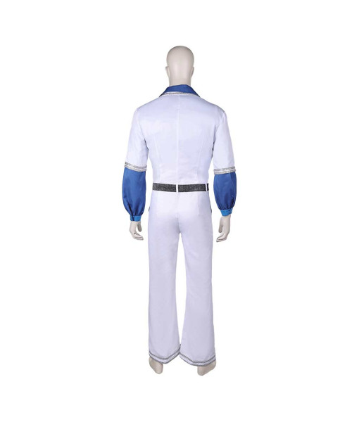 Men 70s Retro White Jumpsuit Blue Collar Holloween Costume