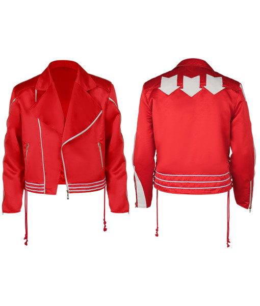 Men 80s Retro Red Leather Jacket Rock Star Halloween Costume