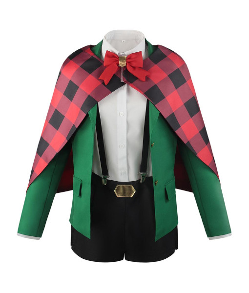 Men Red Fannel Shawl Green Suit School Uniform Bow Tie Halloween Costume