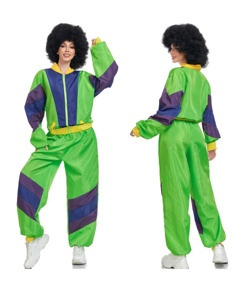 Women 80s Retro Green Hip Hop Disco Tracksuit Halloween Stage Costume