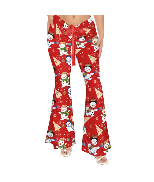 1980s Vintage Printed Flower Flared Pants Women Halloween Costume