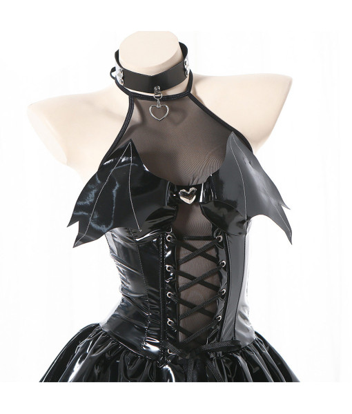 Women Leather Gothic Black Sexy Lingerie Devil Wing Halloween Costume