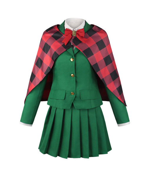 Women Red Fannel Shawl Green Suit Skirt School Uniform Hallowen Costume