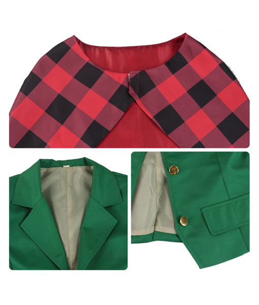Women Red Fannel Shawl Green Suit Skirt School Uniform Hallowen Costume