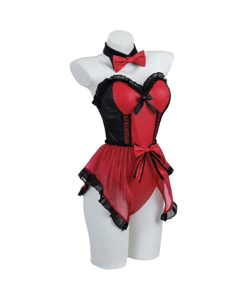 Women Red Lace Bow Tie Bunny Girl Sexy Lingerie Halloween Costume