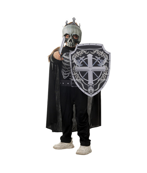 Kids Children Fantasy Skeleton Death Kight 4Pcs Fullset Outfit Halloween Costume