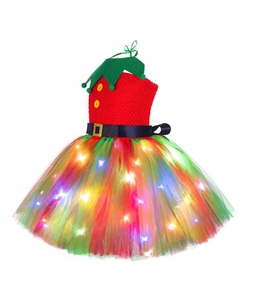 Kids Children Girl Chirstmas Elf Led Red Green Tutu Skirt Chirstmas Stage Costume