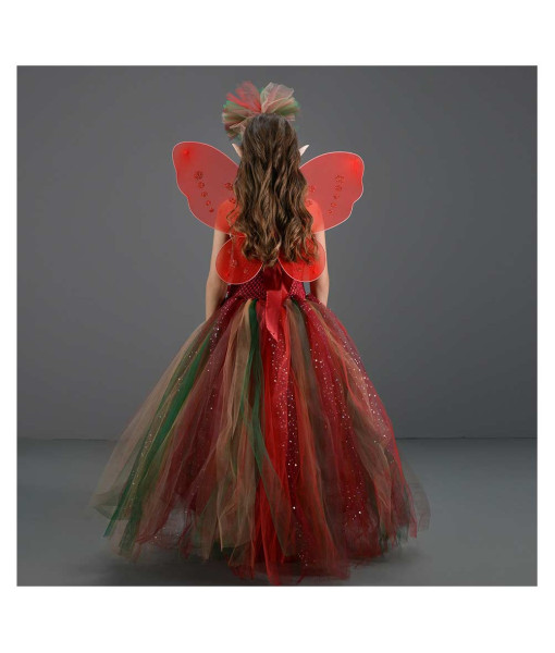 Kids Children Girl Red Mesh Tutu Skirt Fairy Fanatasy Cosplay Halloween Stage Costume 