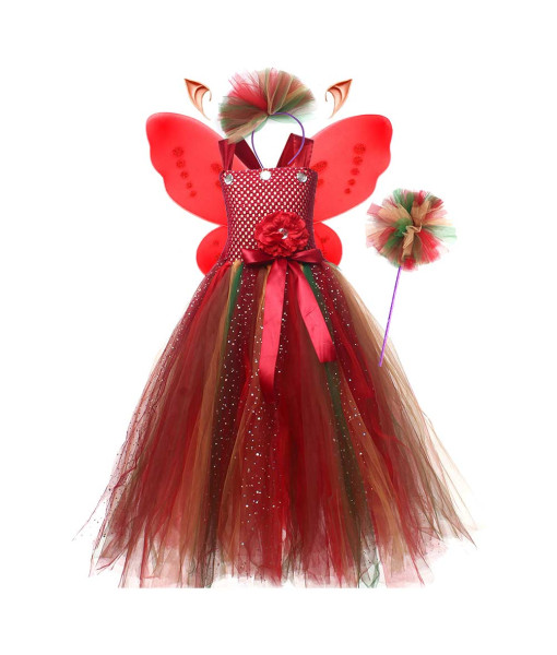 Kids Children Girl Red Mesh Tutu Skirt Fairy Fanatasy Cosplay Halloween Stage Costume 