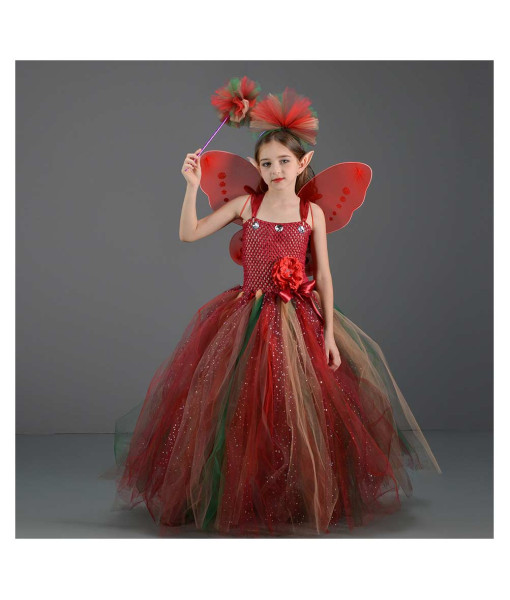 Kids Children Girl Red Mesh Tutu Skirt Fairy Fanatasy Cosplay Halloween Stage Costume 