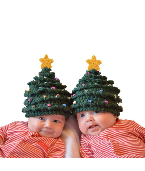 Kids Children Green Wool Christmas Star Hat Halloween Costume Accessories 