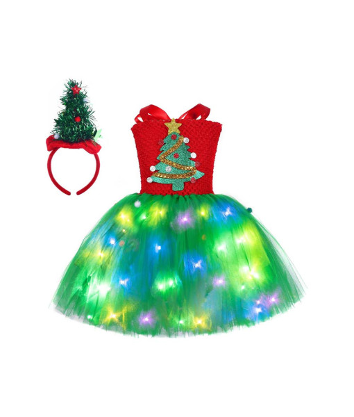 Kids Children Performance Christmas Tree Led Light Tutu Skirt Chirstmas Costume