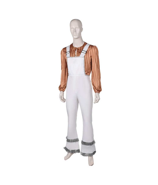 Men 70s Retro Bib Flare Pants Set Rockstar Performance Outfit Halloween Costume