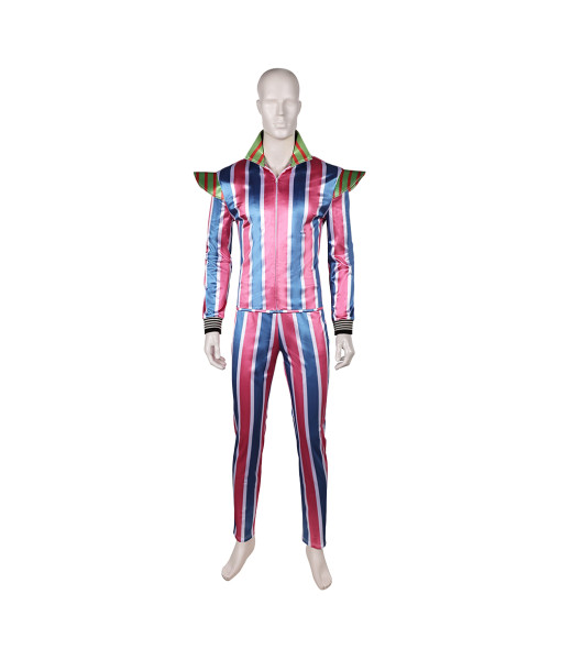Men 70s Retro Blue Red Strip Outfit Rockstar Performance Outfit Halloween Costume