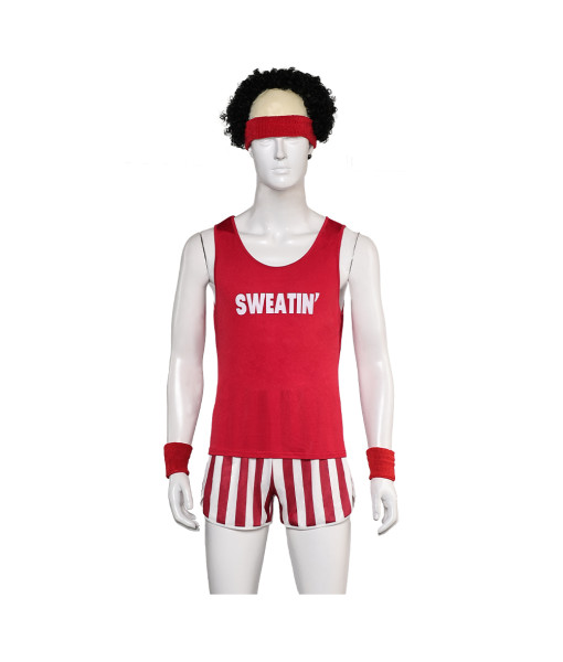 Men 80s Retro Red Vest Shorts Set Sportswear Casual Exercise Costumes 