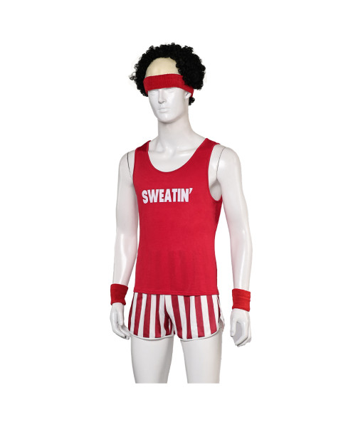 Men 80s Retro Red Vest Shorts Set Sportswear Casual Exercise Costumes 