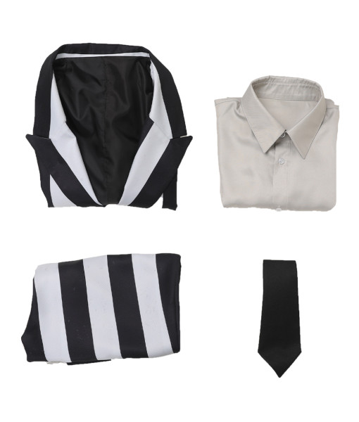 Men Gothic White Black Strip Suit Classic Outfit Halloween Costume