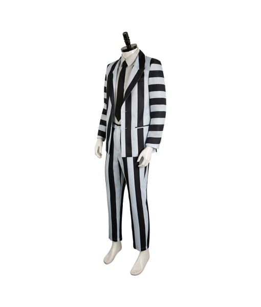 Men Gothic White Black Strip Suit Classic Outfit Halloween Costume