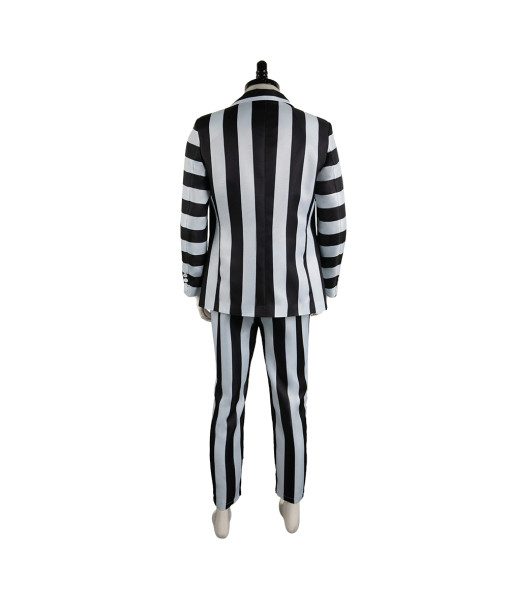 Men Gothic White Black Strip Suit Classic Outfit Halloween Costume