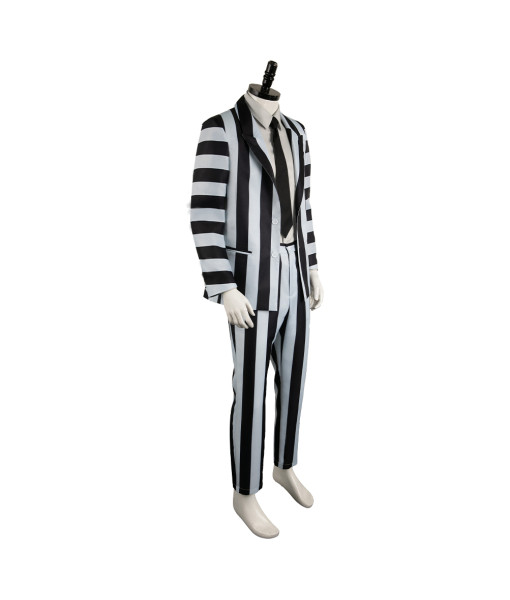 Men Gothic White Black Strip Suit Classic Outfit Halloween Costume