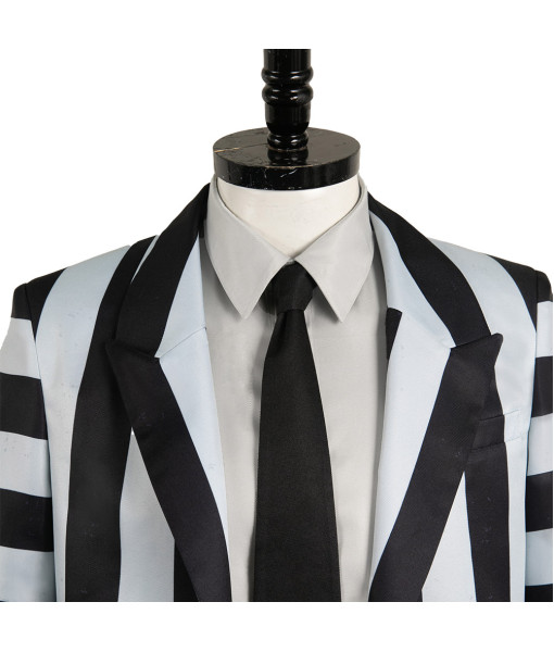 Men Gothic White Black Strip Suit Classic Outfit Halloween Costume