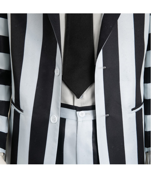 Men Gothic White Black Strip Suit Classic Outfit Halloween Costume