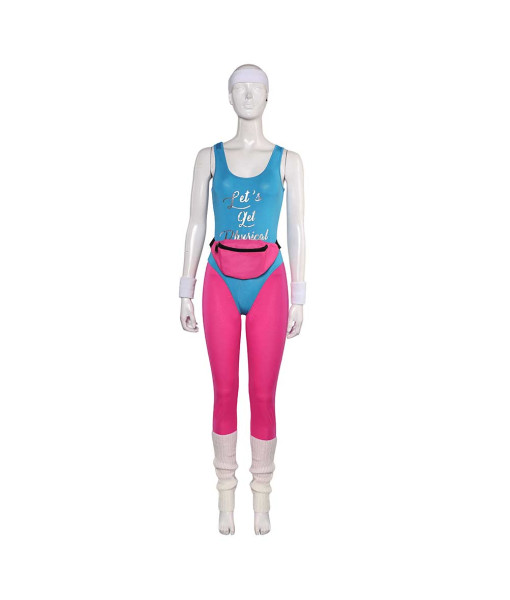Women 80s Retro Blue Jumpsuit Sportswear Casual Exercise Costume