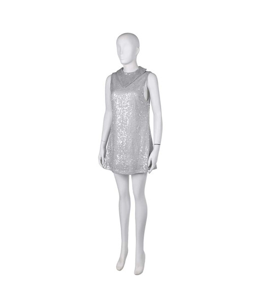 1980s Disco Silver Glitter Dress Women Halloween Costume