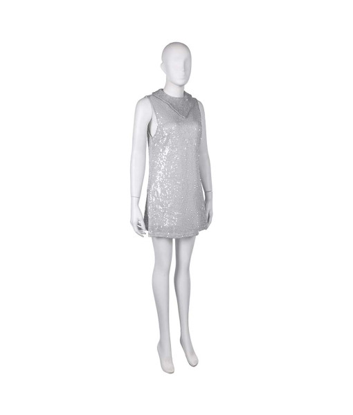 1980s Disco Silver Glitter Dress Women Halloween Costume