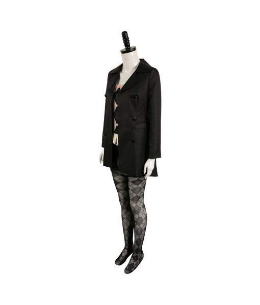 Women Black White Gothic Diamonds Pattern Uniform Suit Fullset Halloween Costume