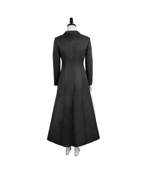 Women Gothic Black Long Coat White Lining Witch Halloween Costume