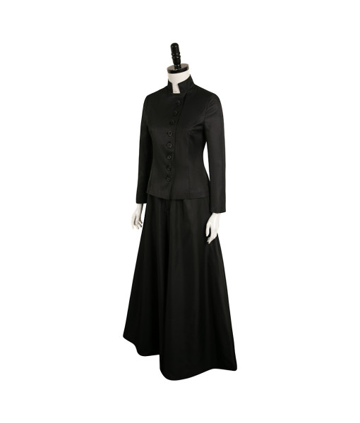 Women Gothic Black Long Dress Stand Collar Halloween Costume