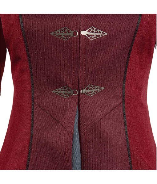 Women Medieval Fantasy Red Burgundy Patchwork Suit Halloween Costume