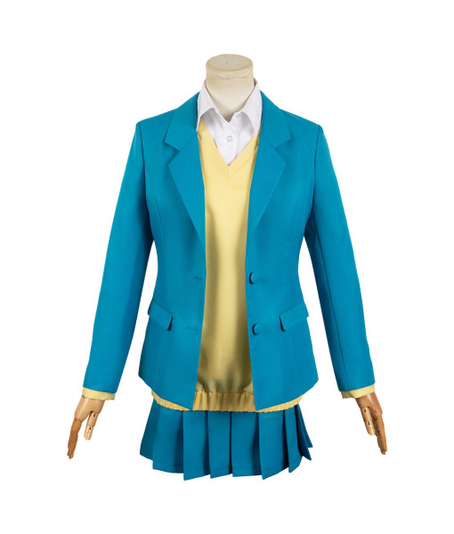 Women Yellow Lining Blue Suit School Uniform Halloween Costume