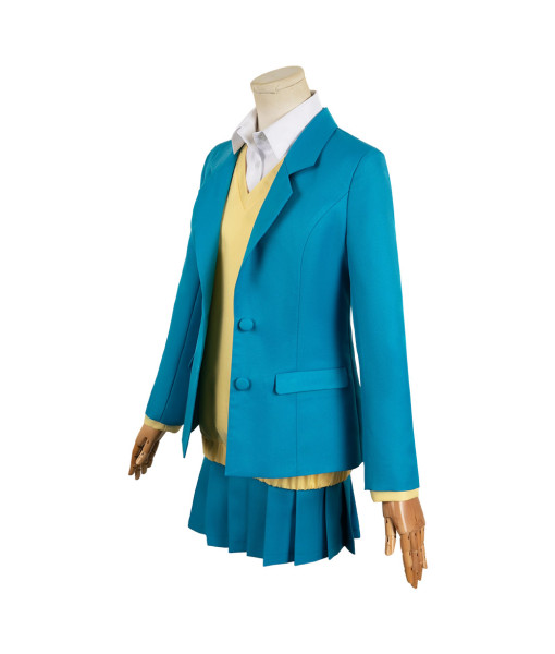 Women Yellow Lining Blue Suit School Uniform Halloween Costume