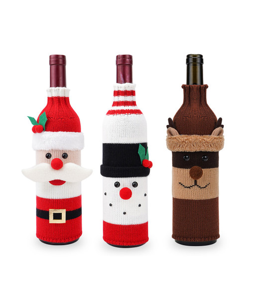 Chirstmas Funny Wine Bottle Holder Knitted 3Pcs Set Christmas Decoration