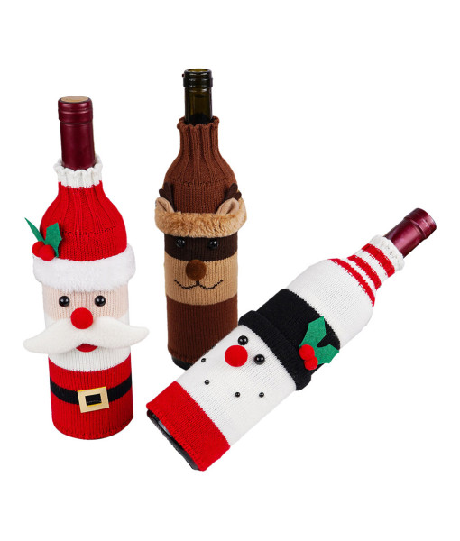Chirstmas Funny Wine Bottle Holder Knitted 3Pcs Set Christmas Decoration