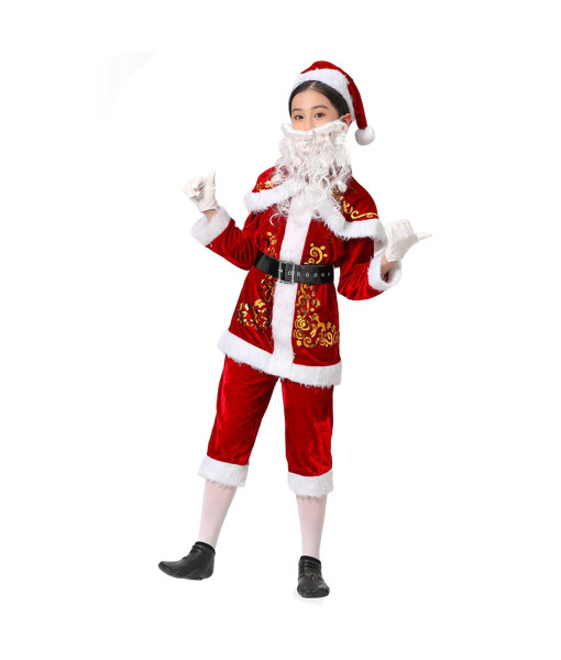 Kids Children Santa Claus Red Fullset Chirstmas Performance Costume