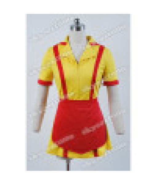 Women Red Apron Yellow Dress Uniform Waiter Halloween Costume 