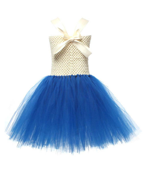 Kids Children Girl Beige Top Blue Mesh Skirt Tutu Skirt with Bowtie Glasses Halloween Stage Costume