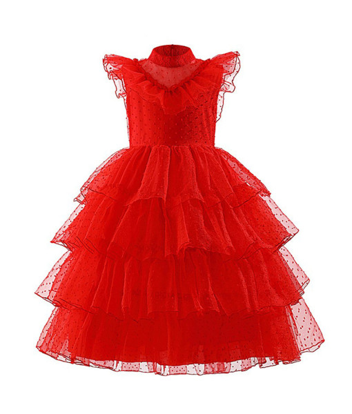 Kids Children Girl Gothic Red Wedding Dress Mesh Long Dress Halloween Costume