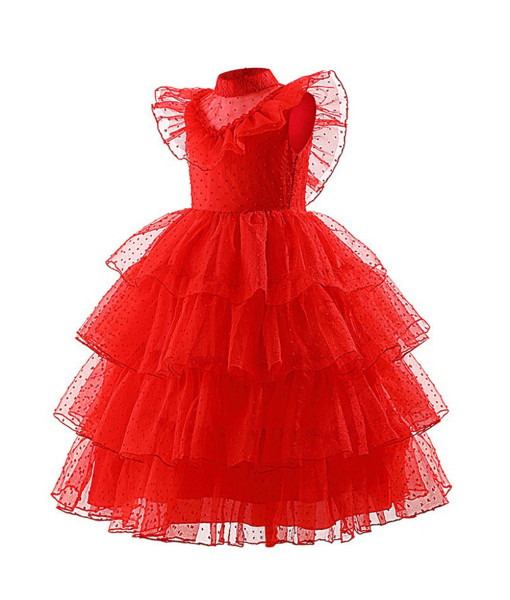 Kids Children Girl Gothic Red Wedding Dress Mesh Long Dress Halloween Costume