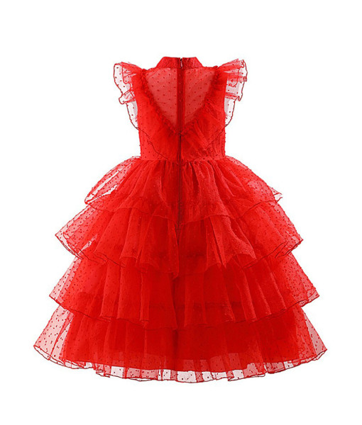 Kids Children Girl Gothic Red Wedding Dress Mesh Long Dress Halloween Costume