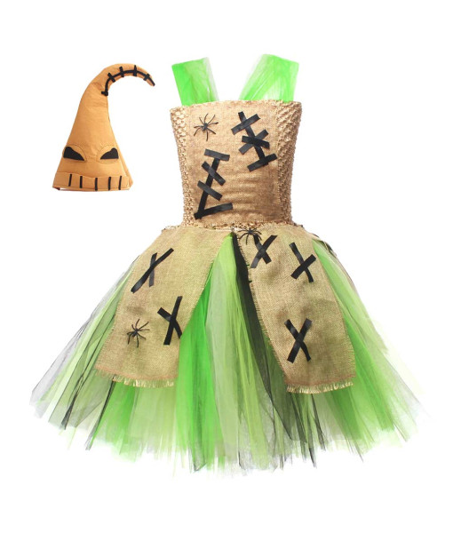 Kids Children Girl Green Faux Patch Evil Princess Tutu Skirt Halloween Stage Costume 
