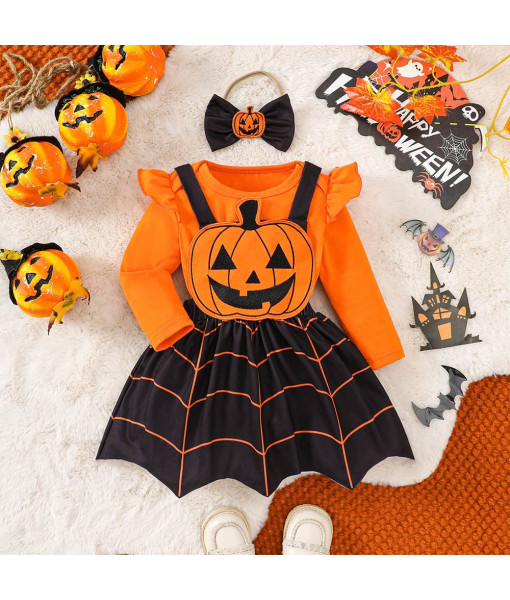 Kids Children Toddler Pumpkin Dress Halloween Costume