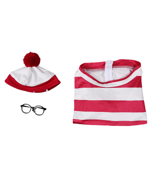 Pet Dog Funny Costume White and Red Strip Sleepwear Hat Fullset Halloween Costume