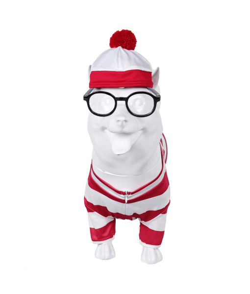 Pet Dog Funny Costume White and Red Strip Sleepwear Hat Fullset Halloween Costume