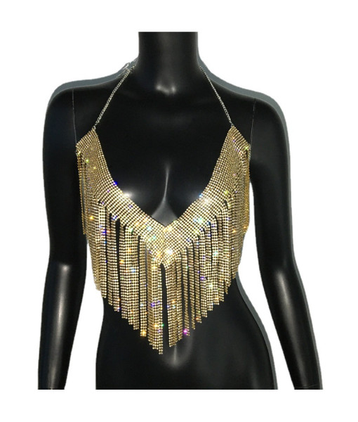 Women Sexy V-neck Fringe Rhinestone Metal Halter Vest Tops Fashion Music Festival Halloween Party Costume