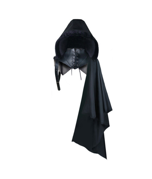 Adult Hood Cape Leather Black Cloak Rouge Fantasy Cosplay Halloween Costume